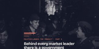 Behind every market leader there is a government Cover card, dark photograph of servicewomen in 1945 with the English title of part one