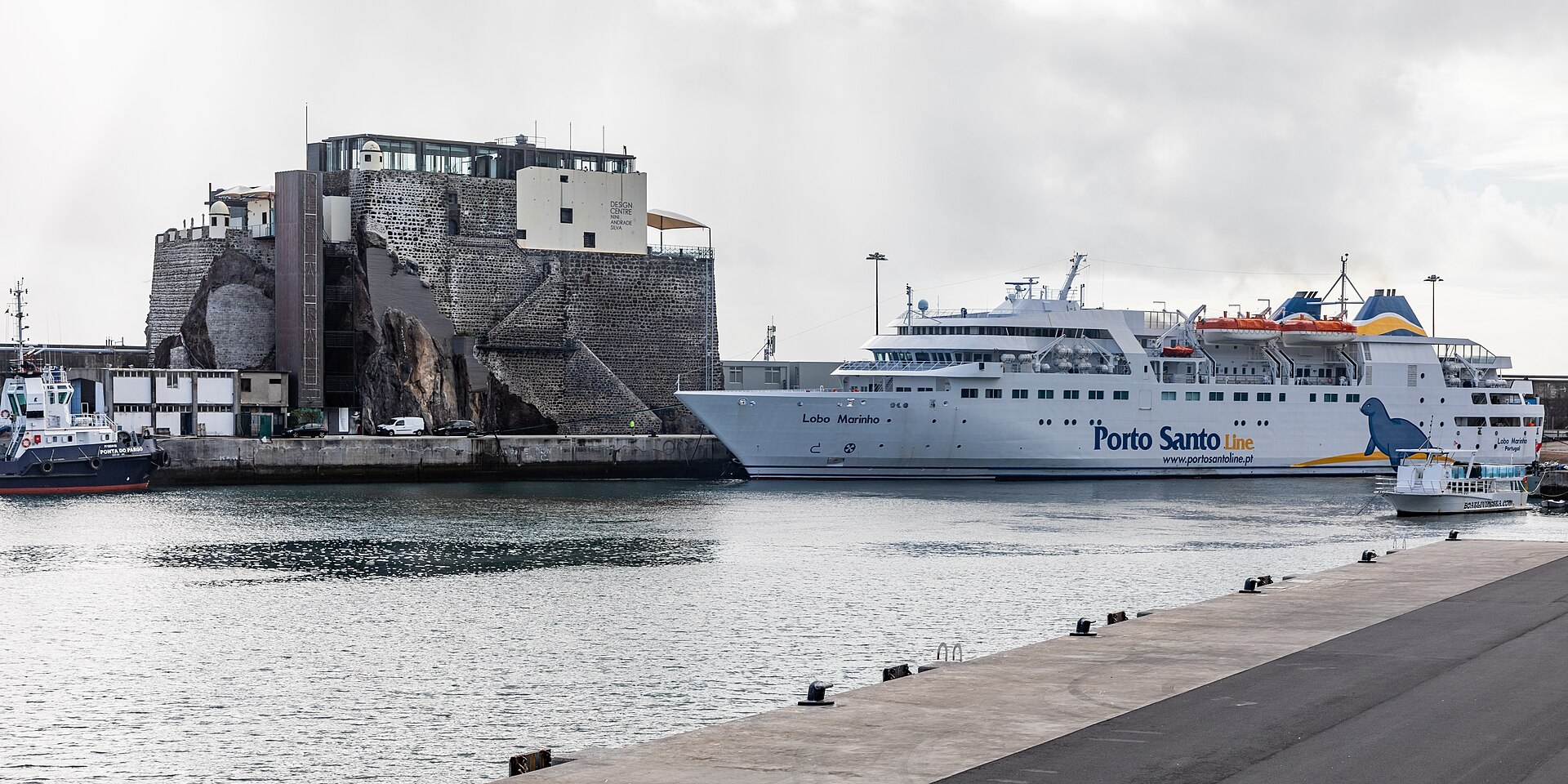 Le port de Funchal a Madere, avec un ferry blanc a quai.